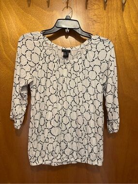 Ann Taylor White Top with Black Circular Print